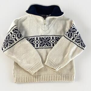 BARREL Fair Isle 1/4 Zip Sweater Kids Boys Size 7 Cream Navy Cable Knit USA Made
